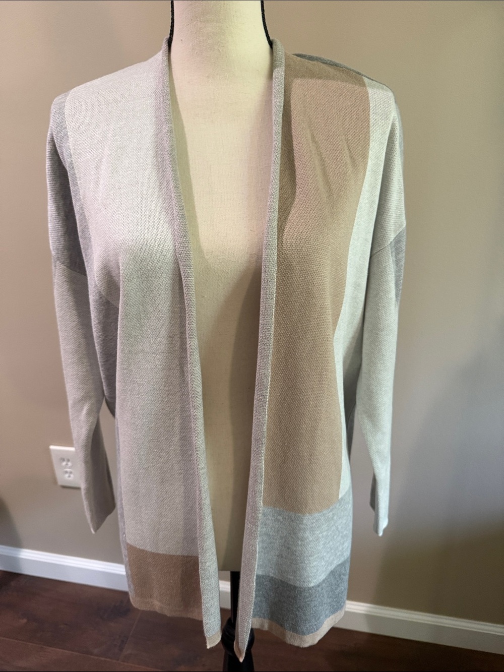 Chico's Open-Front Neutral  Muted Color Block Women's Cardigan Sweater  Size 2